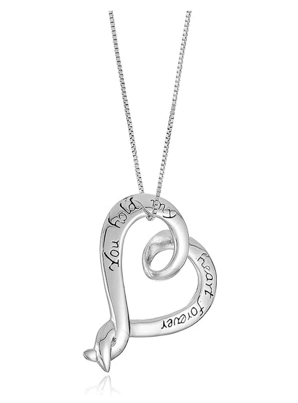 Sterling Silver "You Hold My Heart Forever", Heart Pendant Necklace, 18"